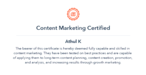 hubspot academy content marketing certification